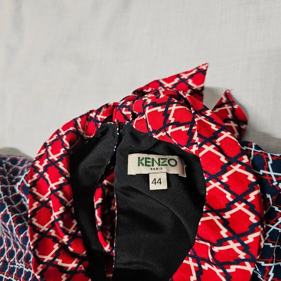 Kenzo Paris Designer Dress Women Size 44 XL 12/14 Blue/Red Neck Long Sleeve - Picture 4 of 12